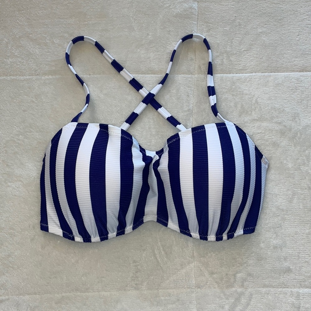 Blue and white bandeau swimsuit top!